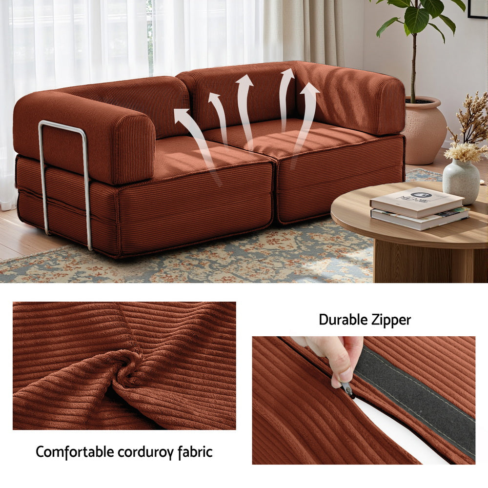 Melody 2 Seater Convertible Folding Sofa Bed - Orange