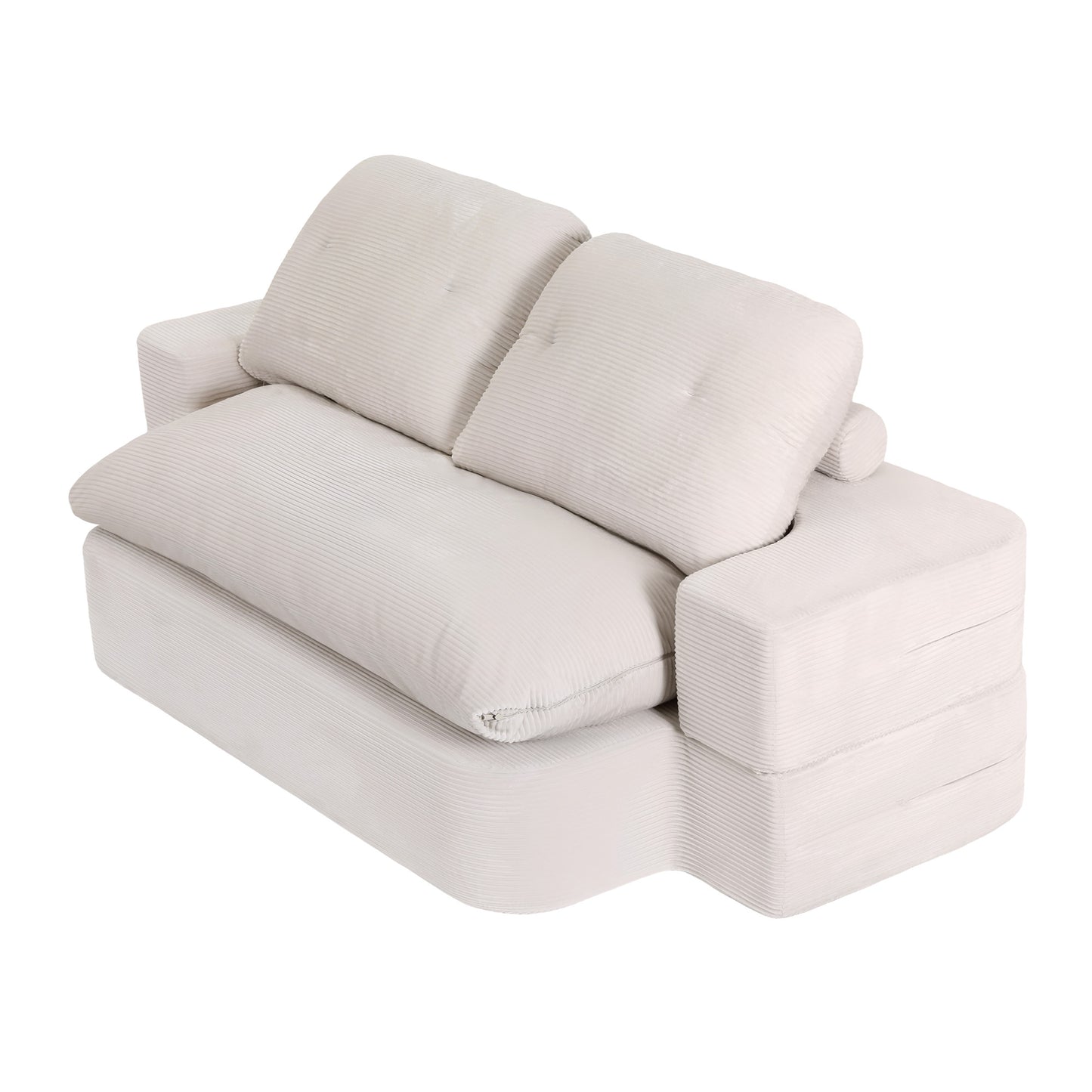 Maevia 2 Seater Convertible Folding Sofa Bed 30D High-Density Foam Boneless Couch with Corduroy Sleeper Couch Lounger - White