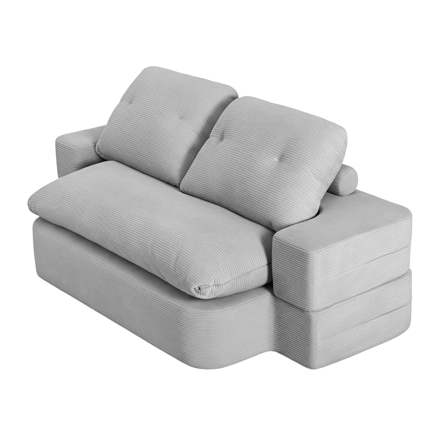 Maevia 2 Seater Convertible Folding Sofa Bed 30D High-Density Foam Boneless Couch with Corduroy Sleeper Couch Lounger - Grey