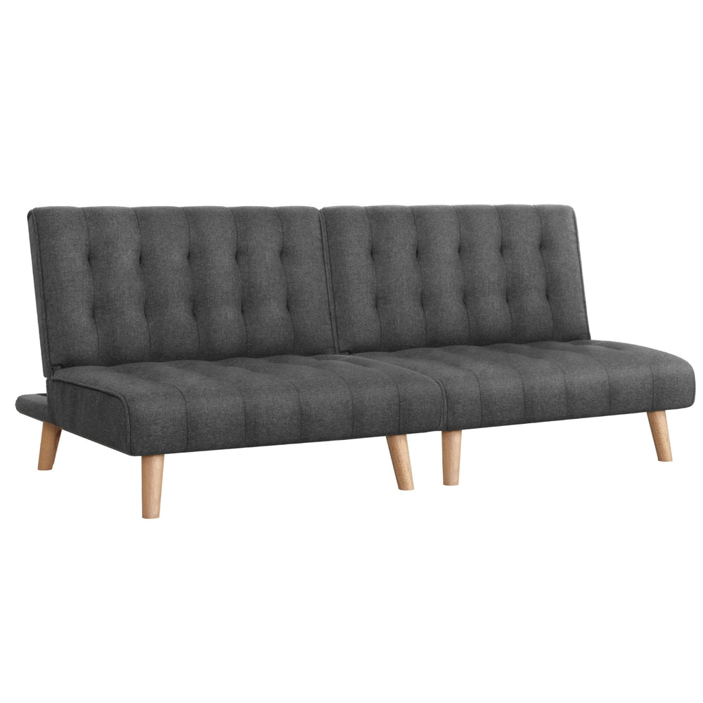 Set of 2 Miriam 2-Seater Sofa Bed Couch Lounge Fabric - Grey