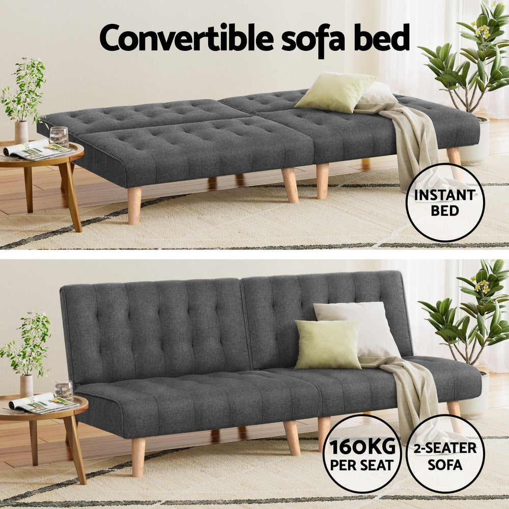 Set of 2 Miriam 2-Seater Sofa Bed Couch Lounge Fabric - Grey