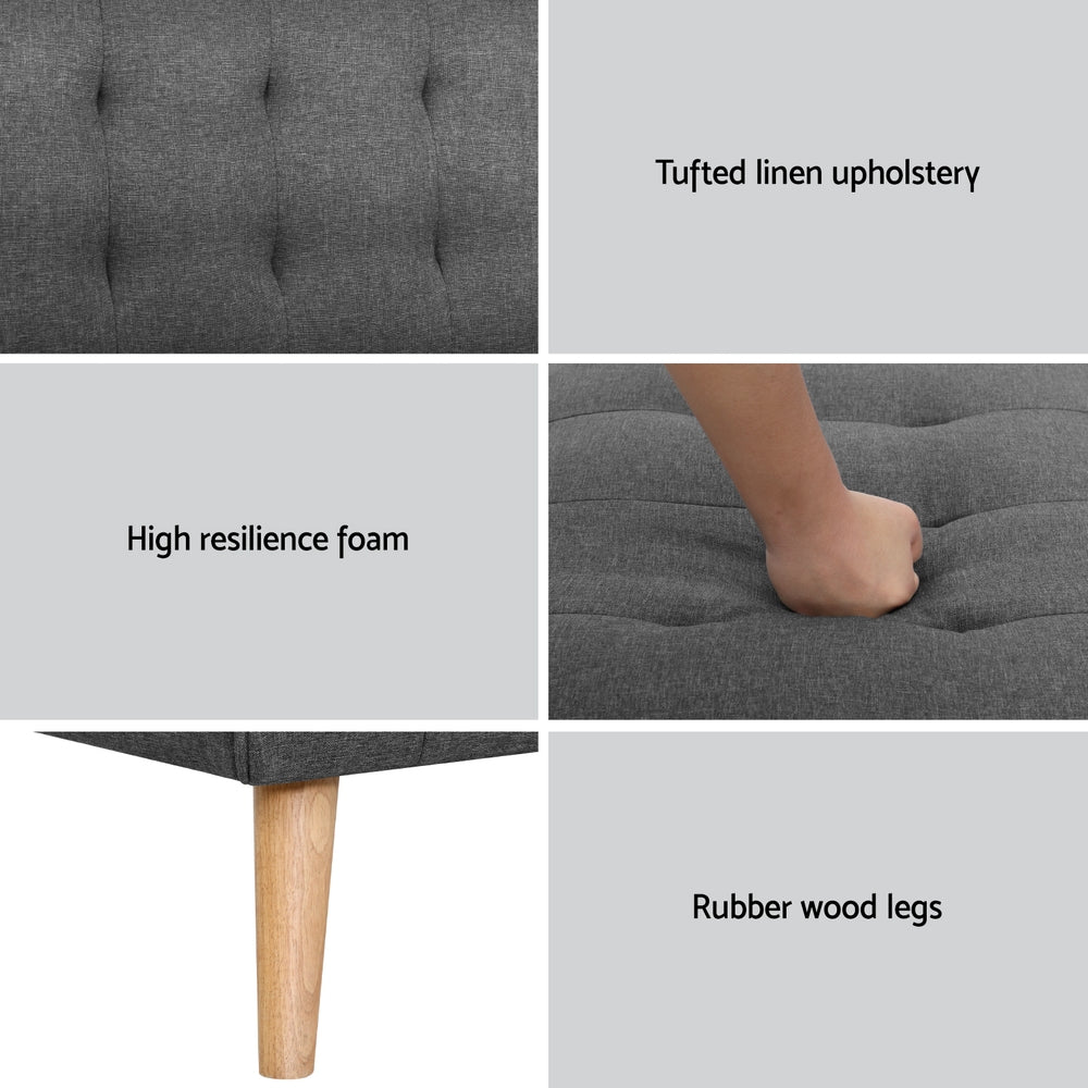 Set of 2 Miriam 2-Seater Sofa Bed Couch Lounge Fabric - Grey