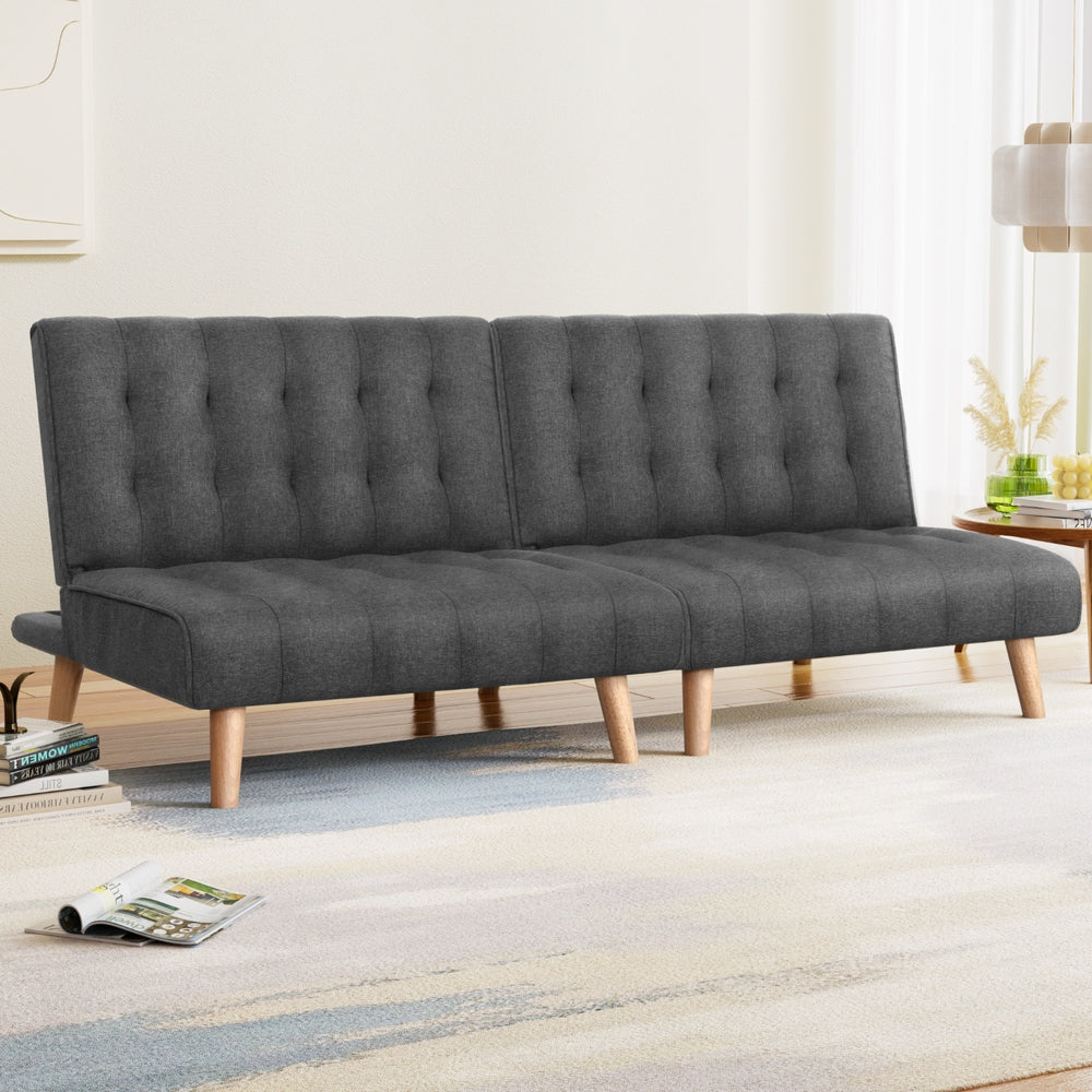 Set of 2 Miriam 2-Seater Sofa Bed Couch Lounge Fabric - Grey