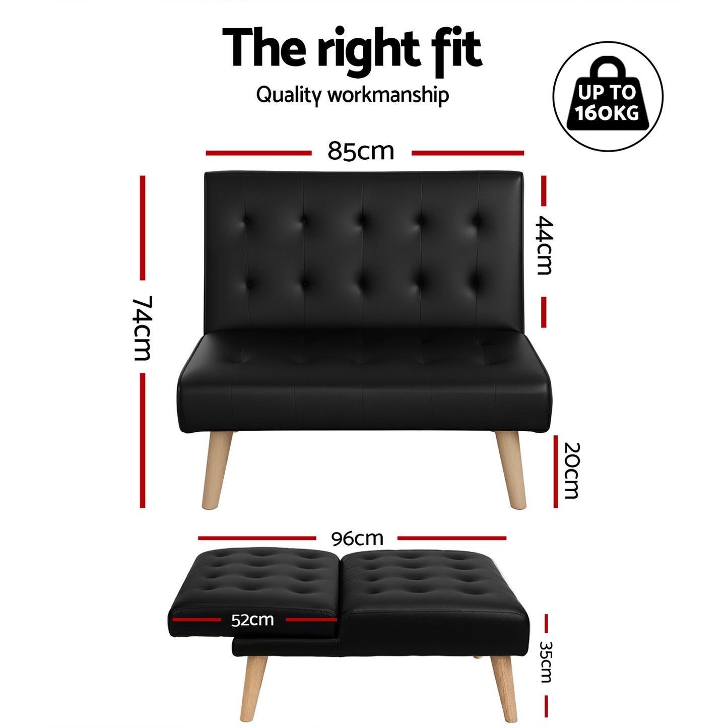 Marinae Sofa Bed Couch Lounge Fabric - Black