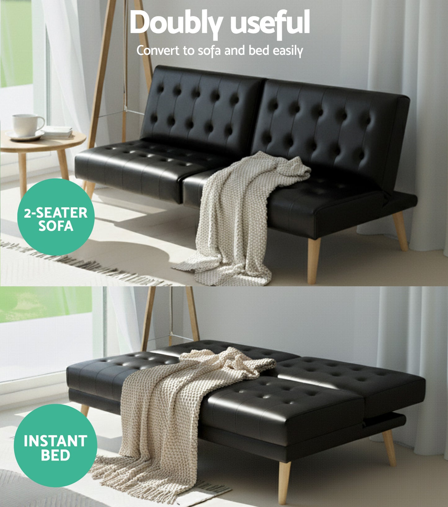 Marinae Sofa Bed Couch Lounge Fabric - Black
