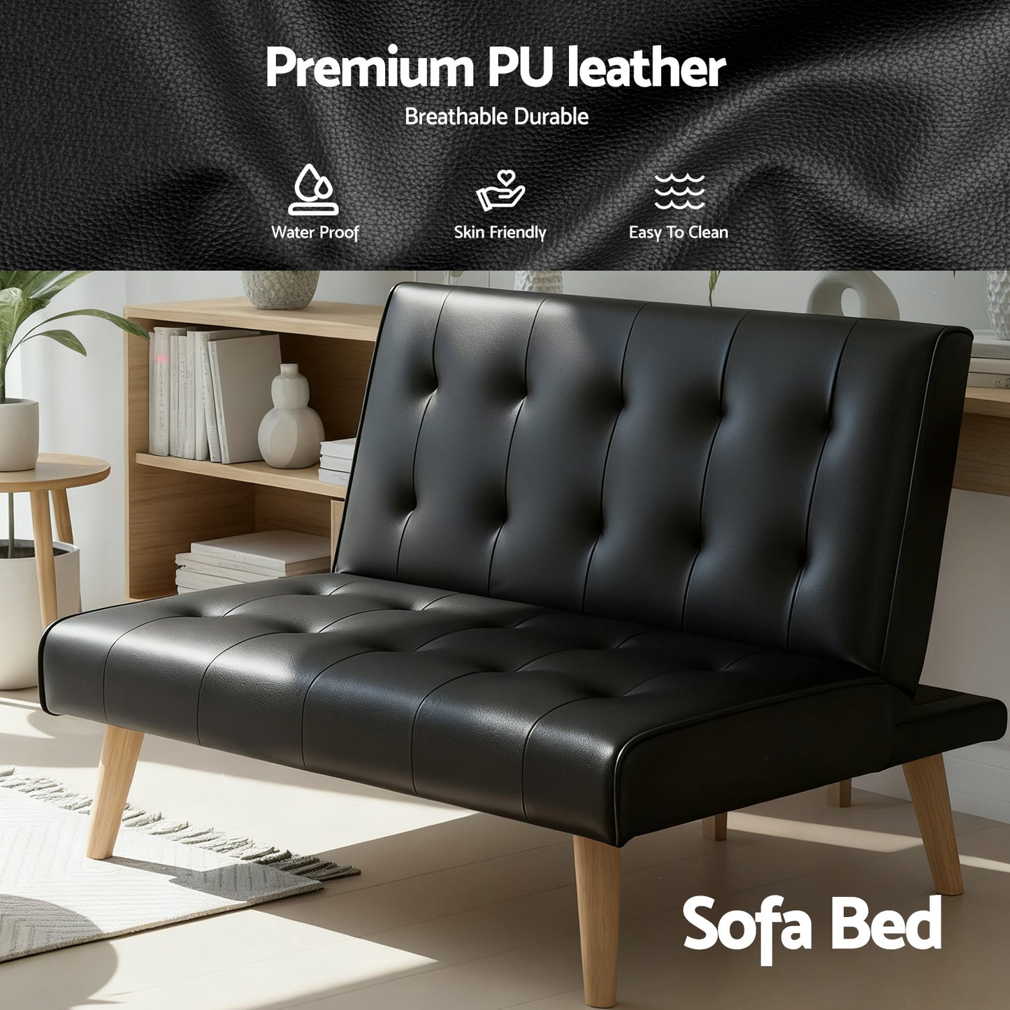 Marinae Sofa Bed Couch Lounge Fabric - Black