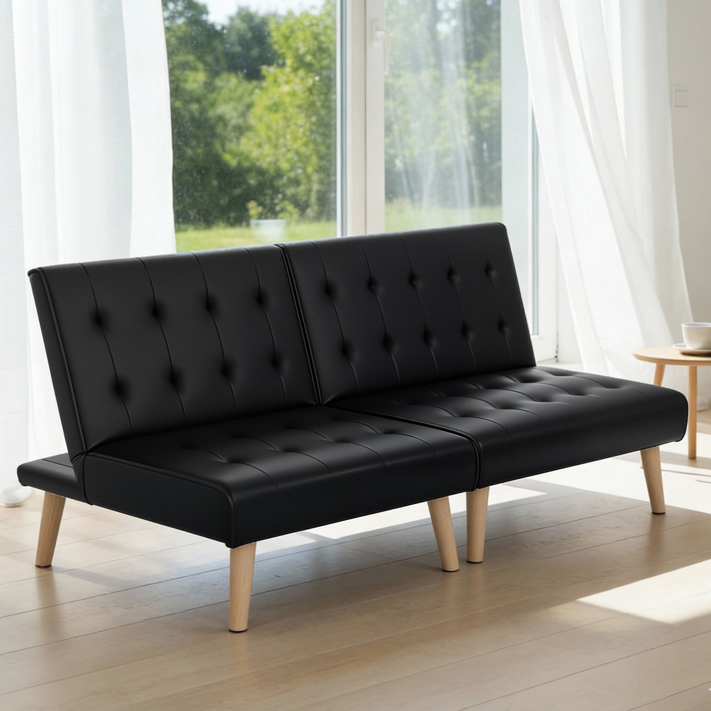 Miriam 2 Seater Sofa Bed Couch Lounge Fabric - Black