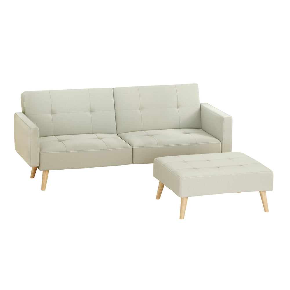 Marcella 3 Seater 200cm Sofa Bed Ottoman Faux Linen - Beige