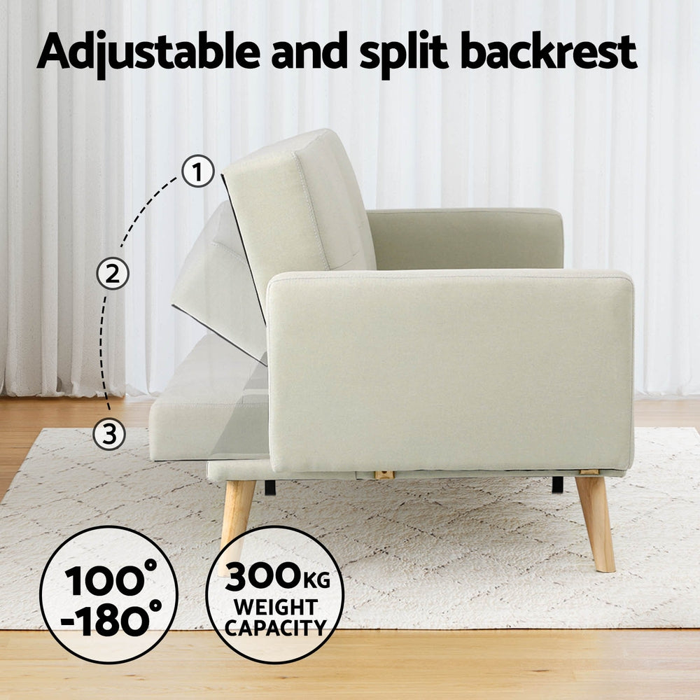 Marcella 3-Seater 200cm Sofa Bed Faux Linen - Beige