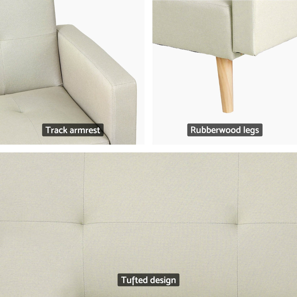 Marcella 3-Seater 200cm Sofa Bed Faux Linen - Beige