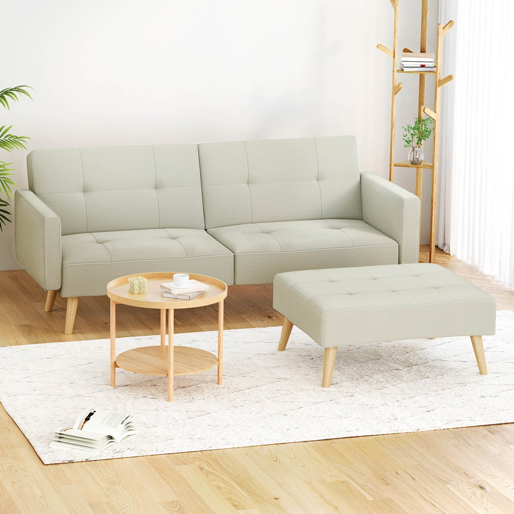 Marcella 3-Seater 200cm Sofa Bed Faux Linen - Beige