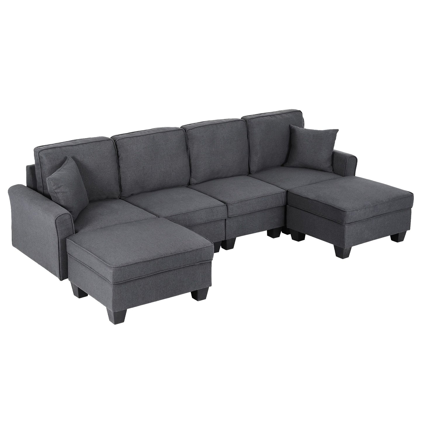 Myelle 4-Seater Modular Sectional U Shaped Storage Sofa Couches for Living Room - Grey