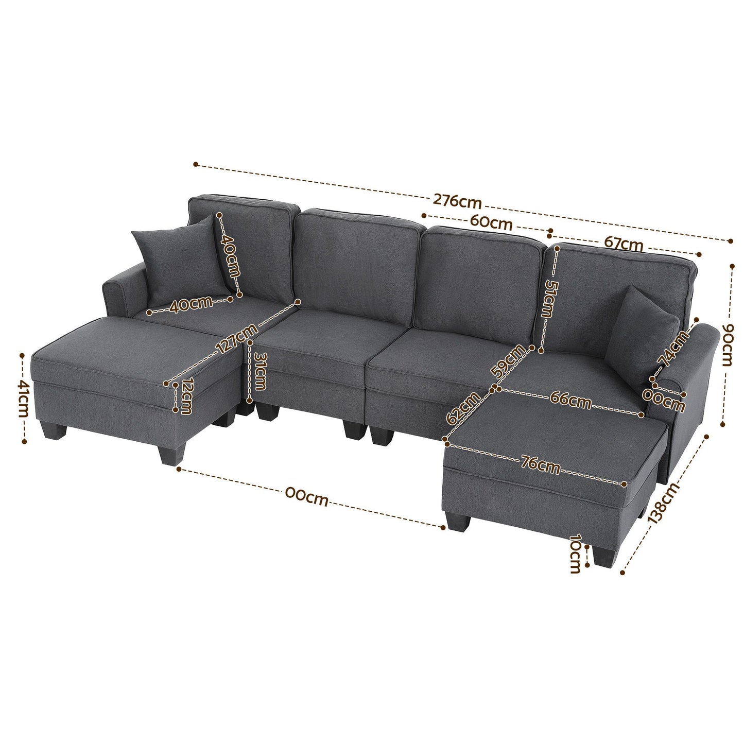 Myelle 4-Seater Modular Sectional U Shaped Storage Sofa Couches for Living Room - Grey