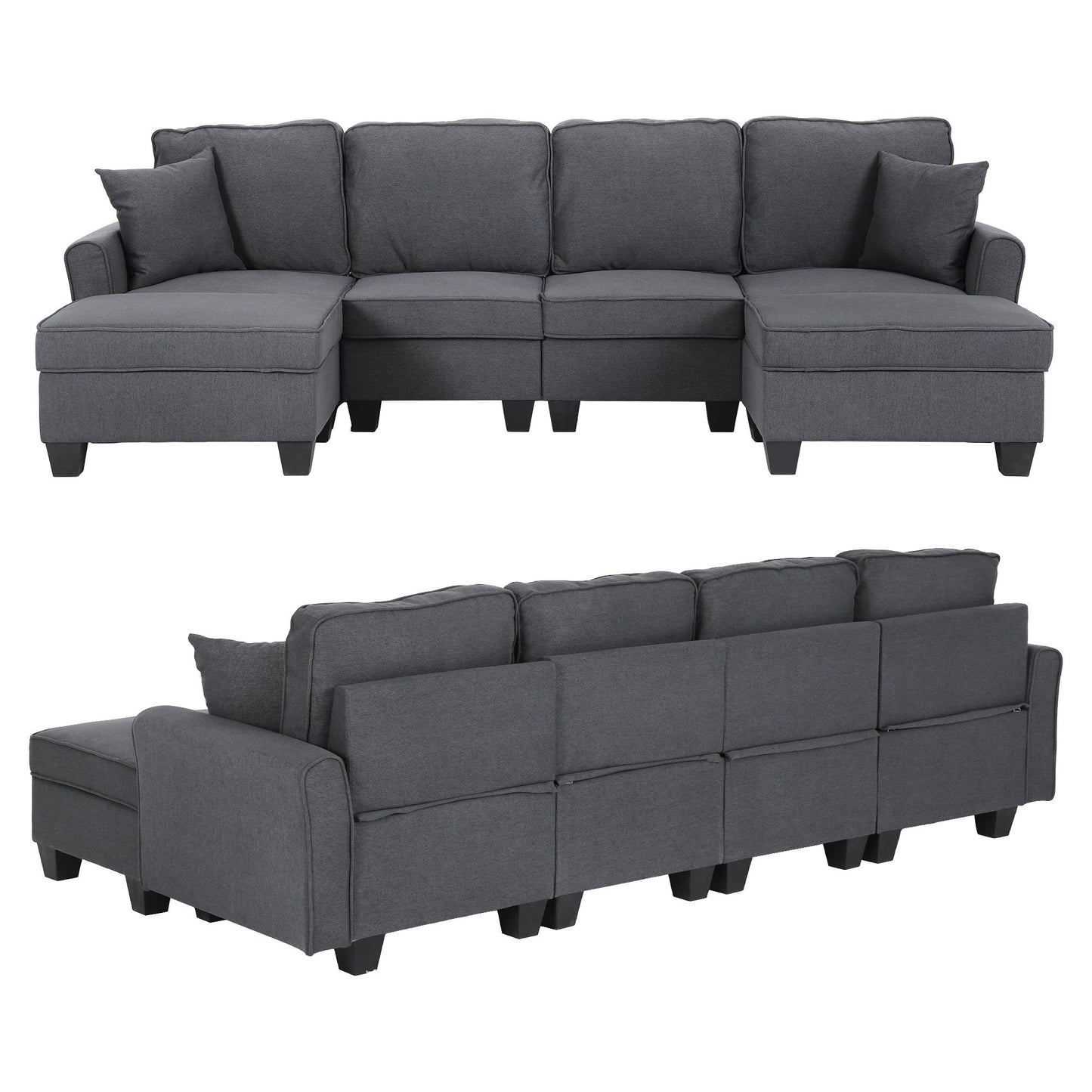 Myelle 4-Seater Modular Sectional U Shaped Storage Sofa Couches for Living Room - Grey