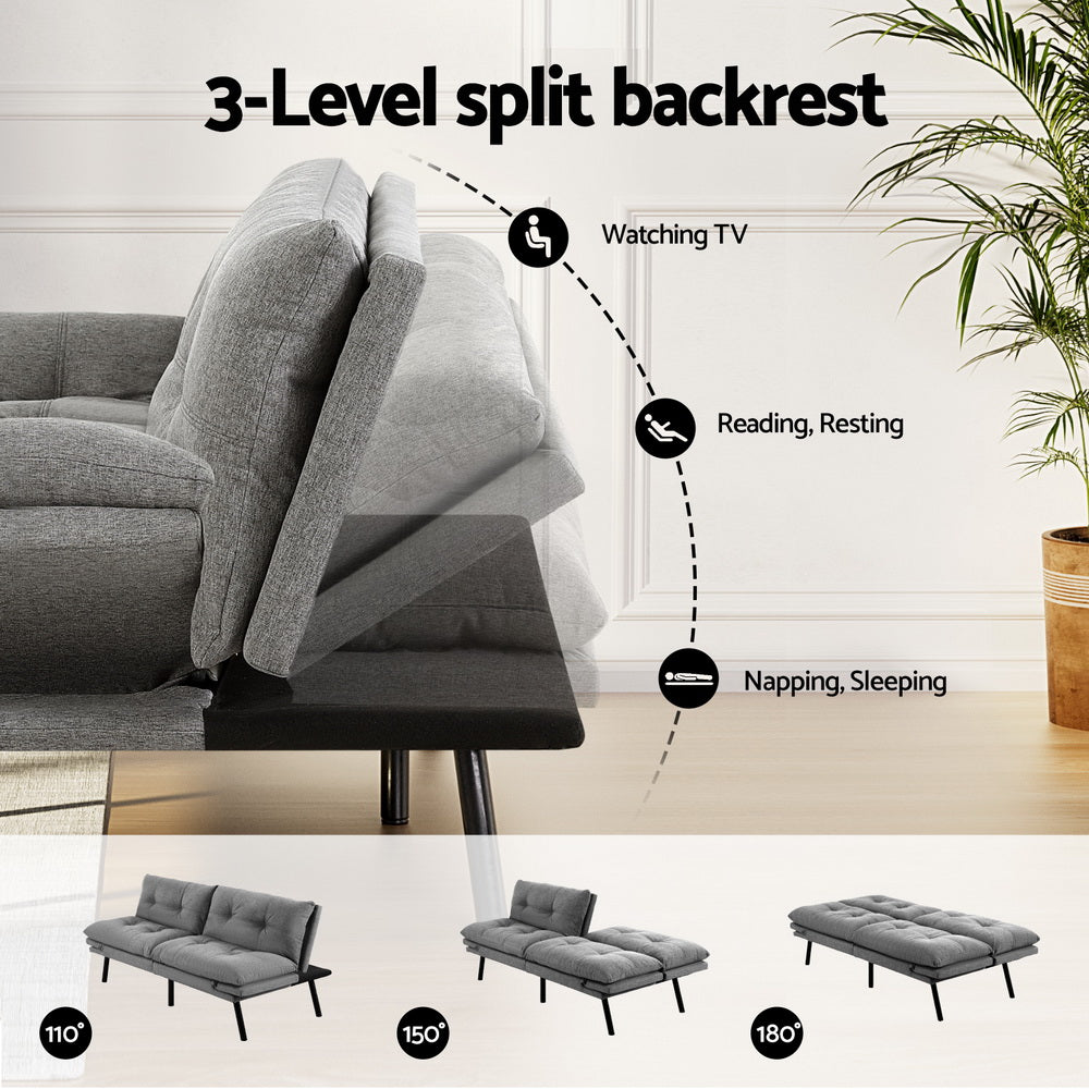 Marceline 3 Seater Sofa Bed Convertible Couch Recliner Lounge Chair Fabric - Grey
