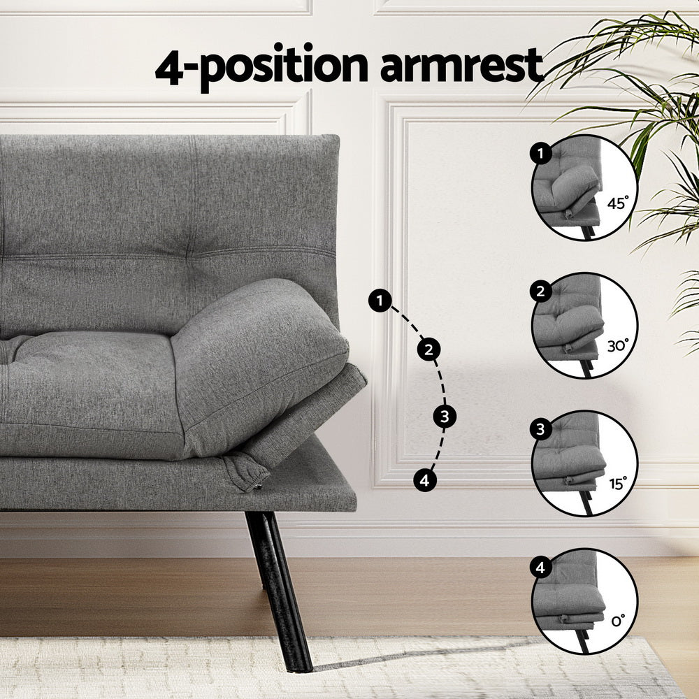 Marceline 3 Seater Sofa Bed Convertible Couch Recliner Lounge Chair Fabric - Grey