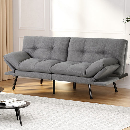 Marceline 3 Seater Sofa Bed Convertible Couch Recliner Lounge Chair Fabric - Grey
