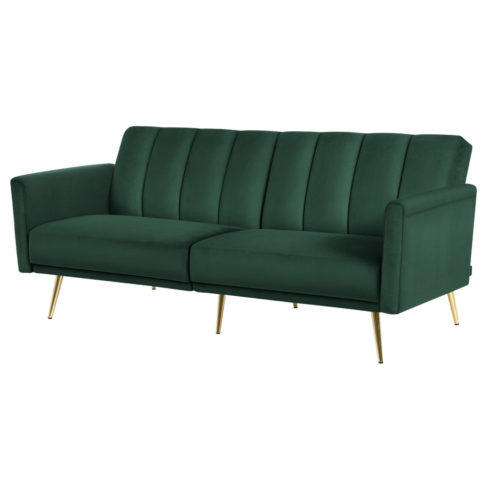 Madeleine 3 Seater Sofa Bed Couch Convertible Lounge Adjustable Arm Recliner Velvet - Green