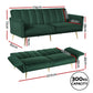 Madeleine 3 Seater Sofa Bed Couch Convertible Lounge Adjustable Arm Recliner Velvet - Green