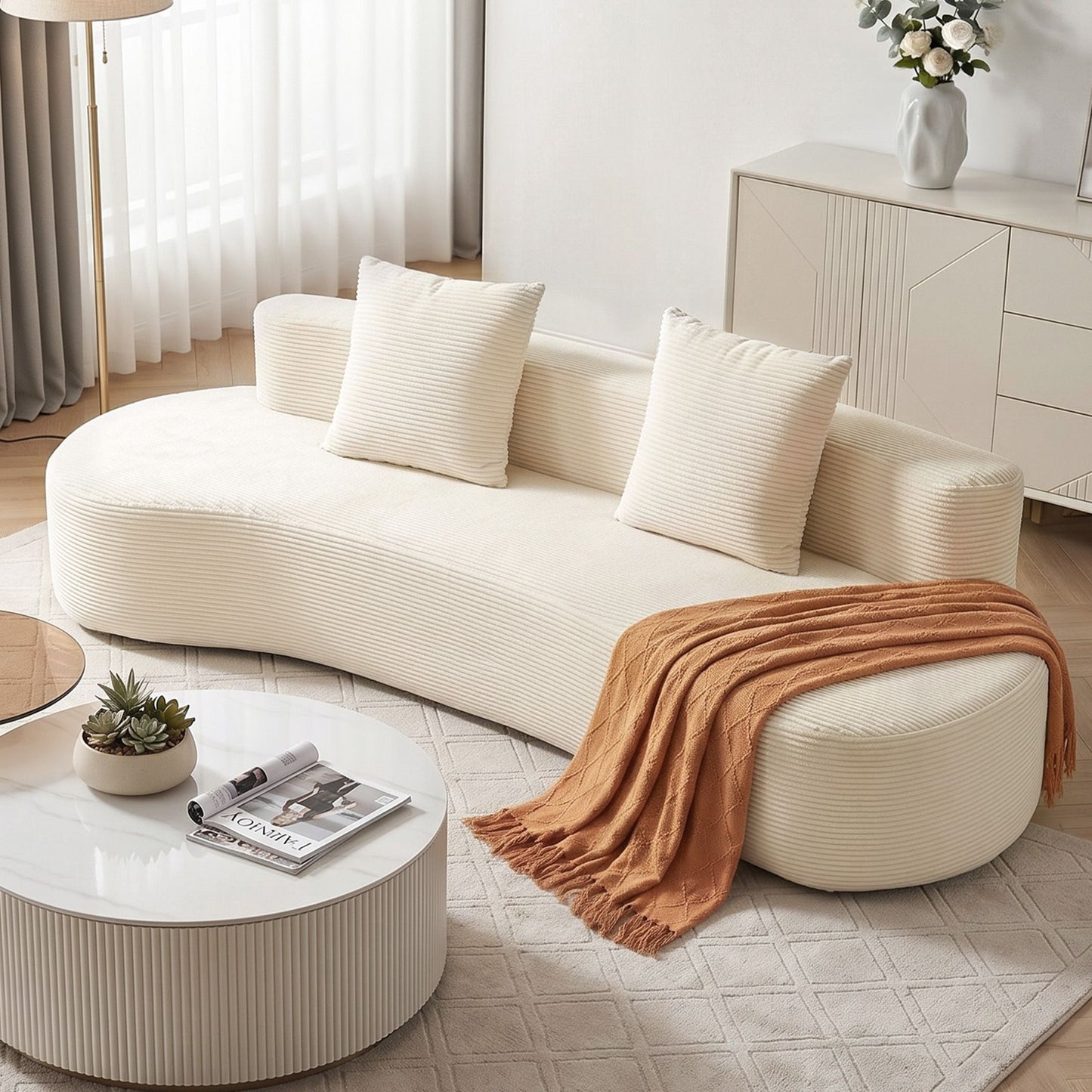 Metis 2 Seater 228cm Modular Sofa Bed Sectional Boneless Couches for Living Room No Assembly Required - White