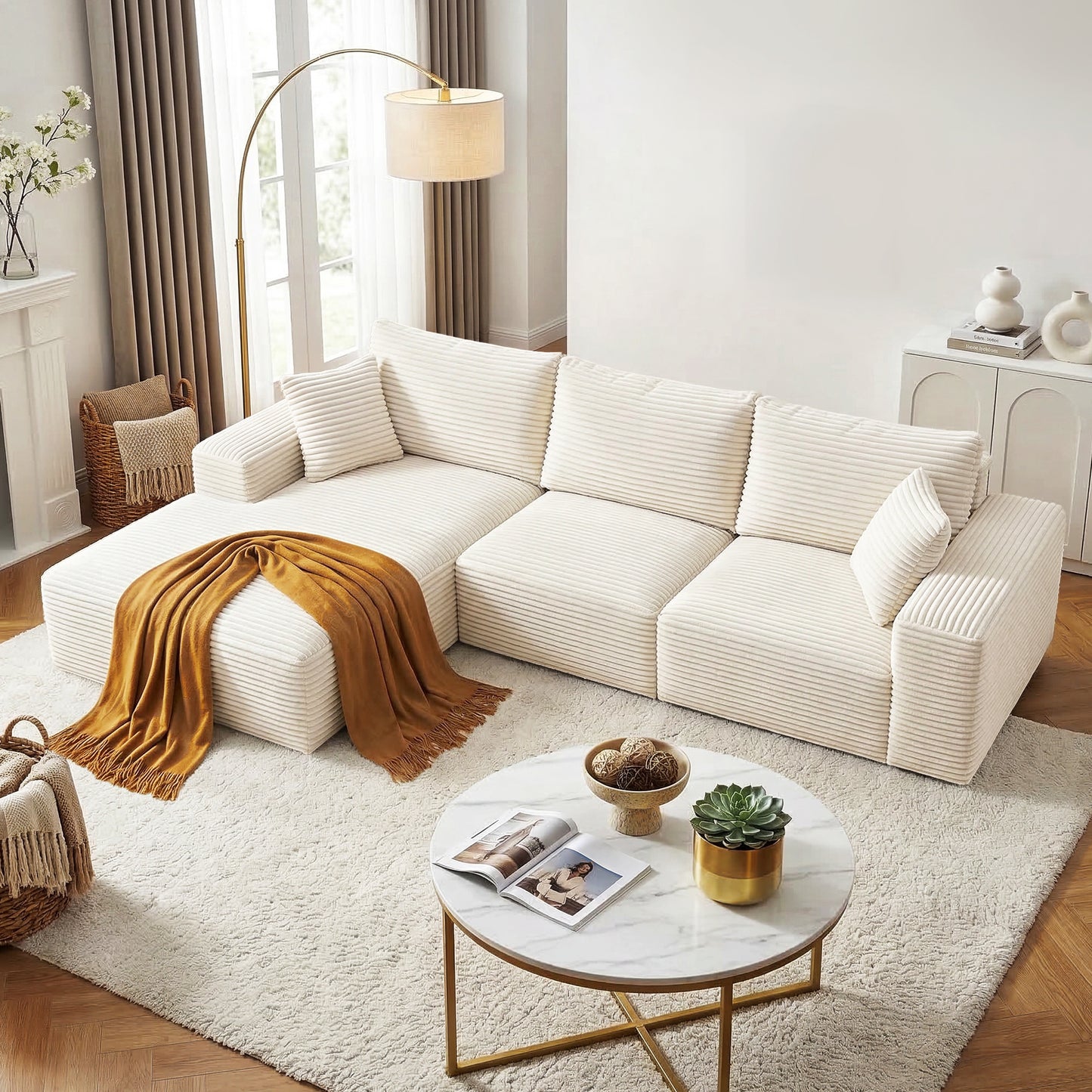 Metis 3 Seater Modular Sofa Bed Sectional Boneless Couches- White