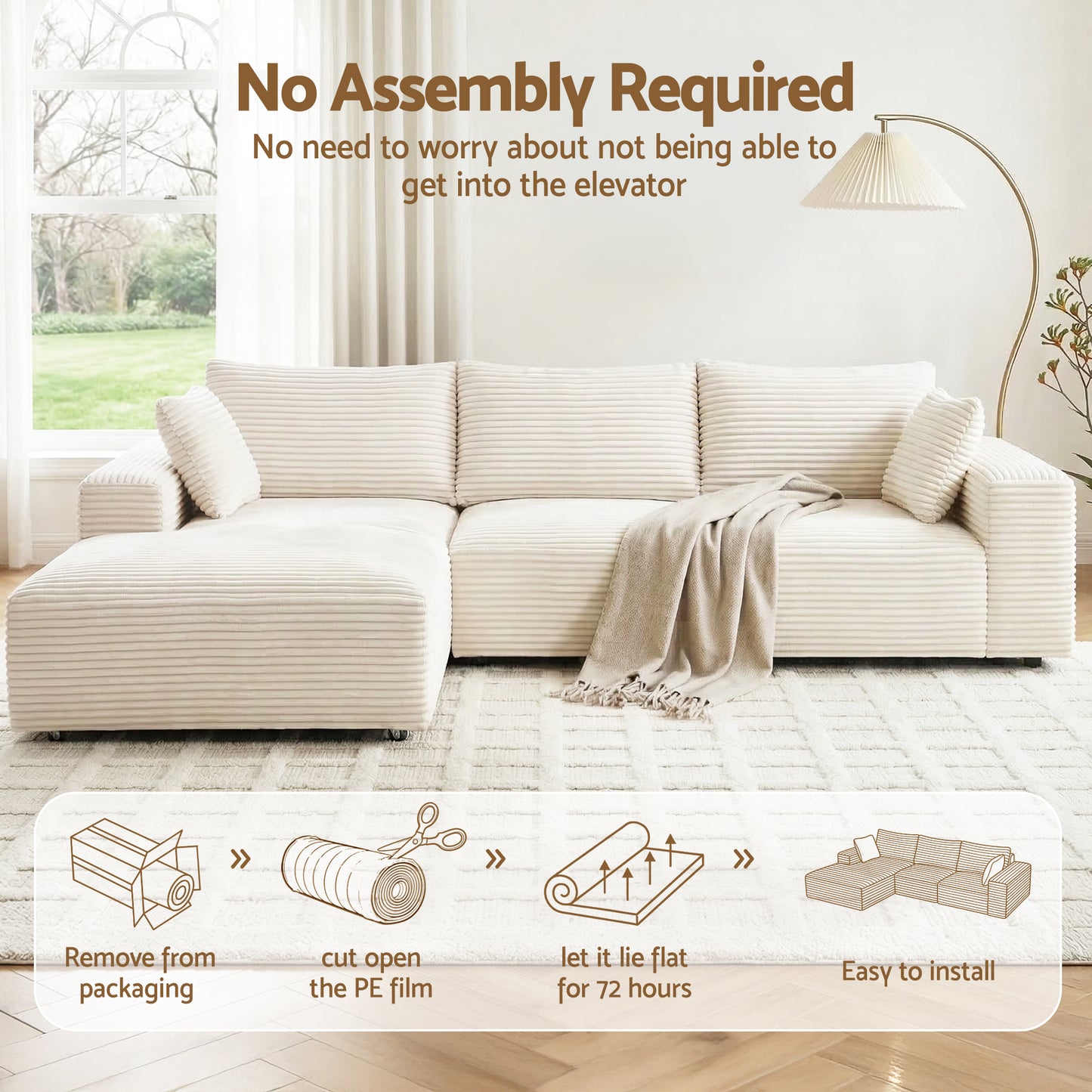 Metis 3 Seater Modular Sofa Bed Sectional Boneless Couches- White