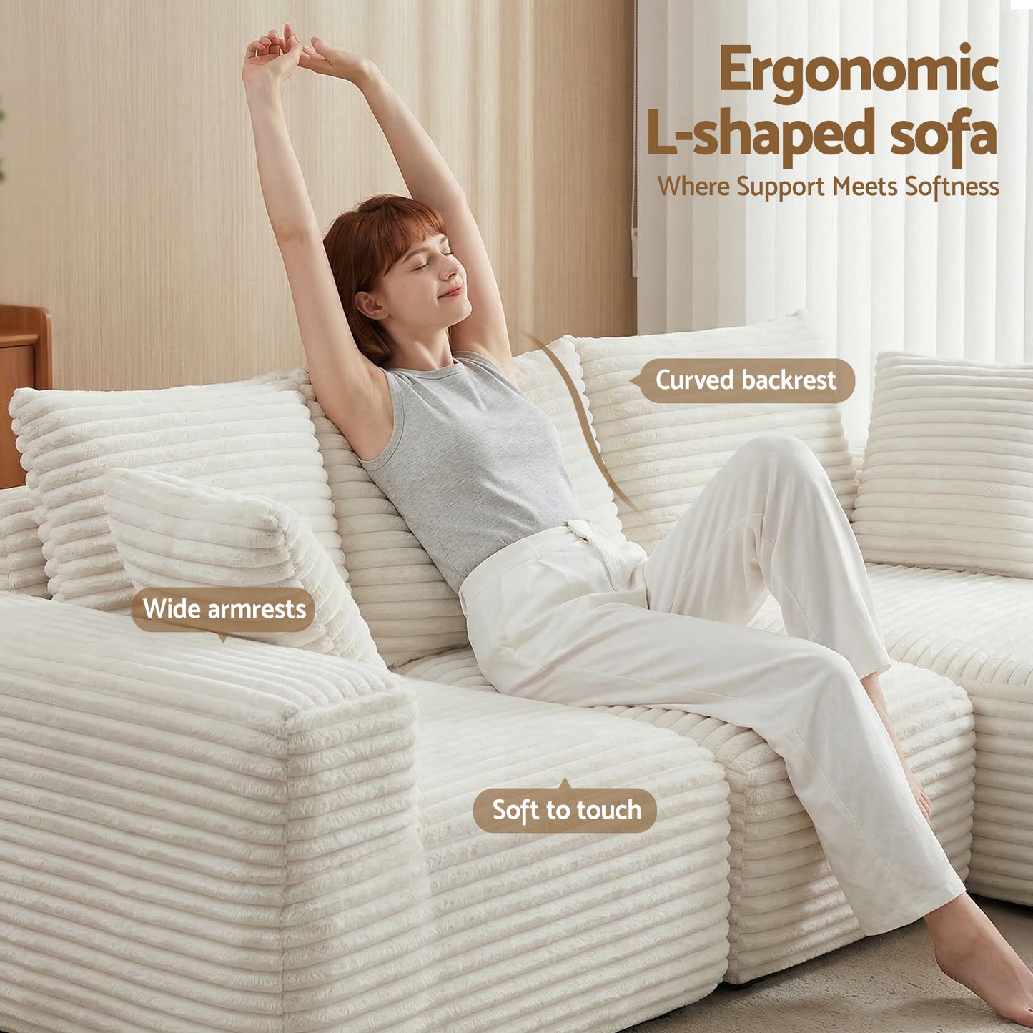 Metis 3 Seater Modular Sofa Bed Sectional Boneless Couches- White