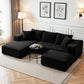 Metis 3 Seater Modular Sofa Bed with Ottoman Sectional Boneless Couches - Black