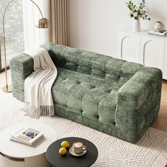Melantha 2 Seater Comfort Boneless Sofa for Living Room Luxury Chenille - Green
