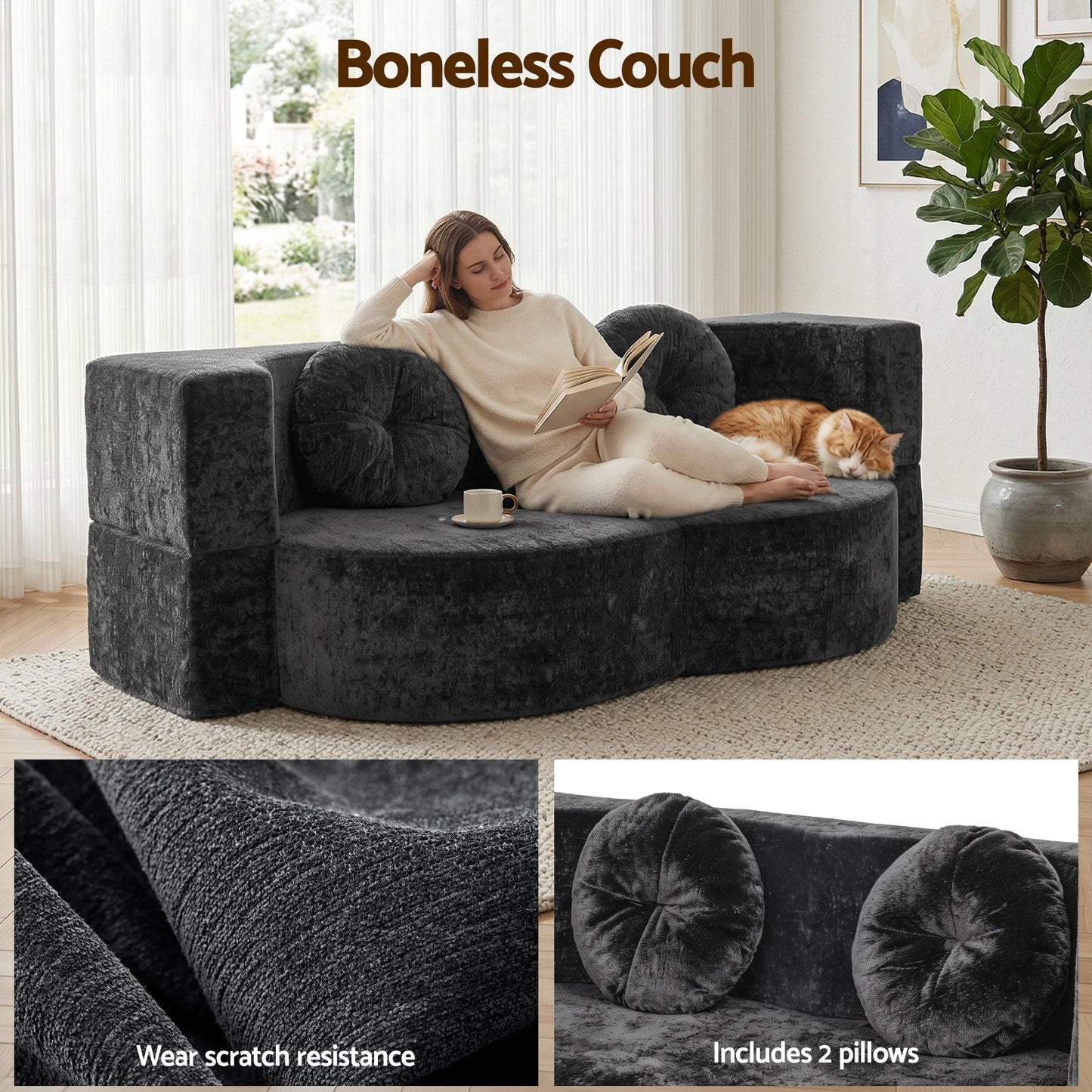Mavira 2 Seater 2 in 1 Convertible Compressed Sofa Bed, Folding Boneless - Grey