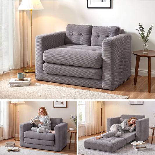 Mavira 2 Seater Corduroy Convertible Sofa Bed Pull Out Boneless Couch - Grey