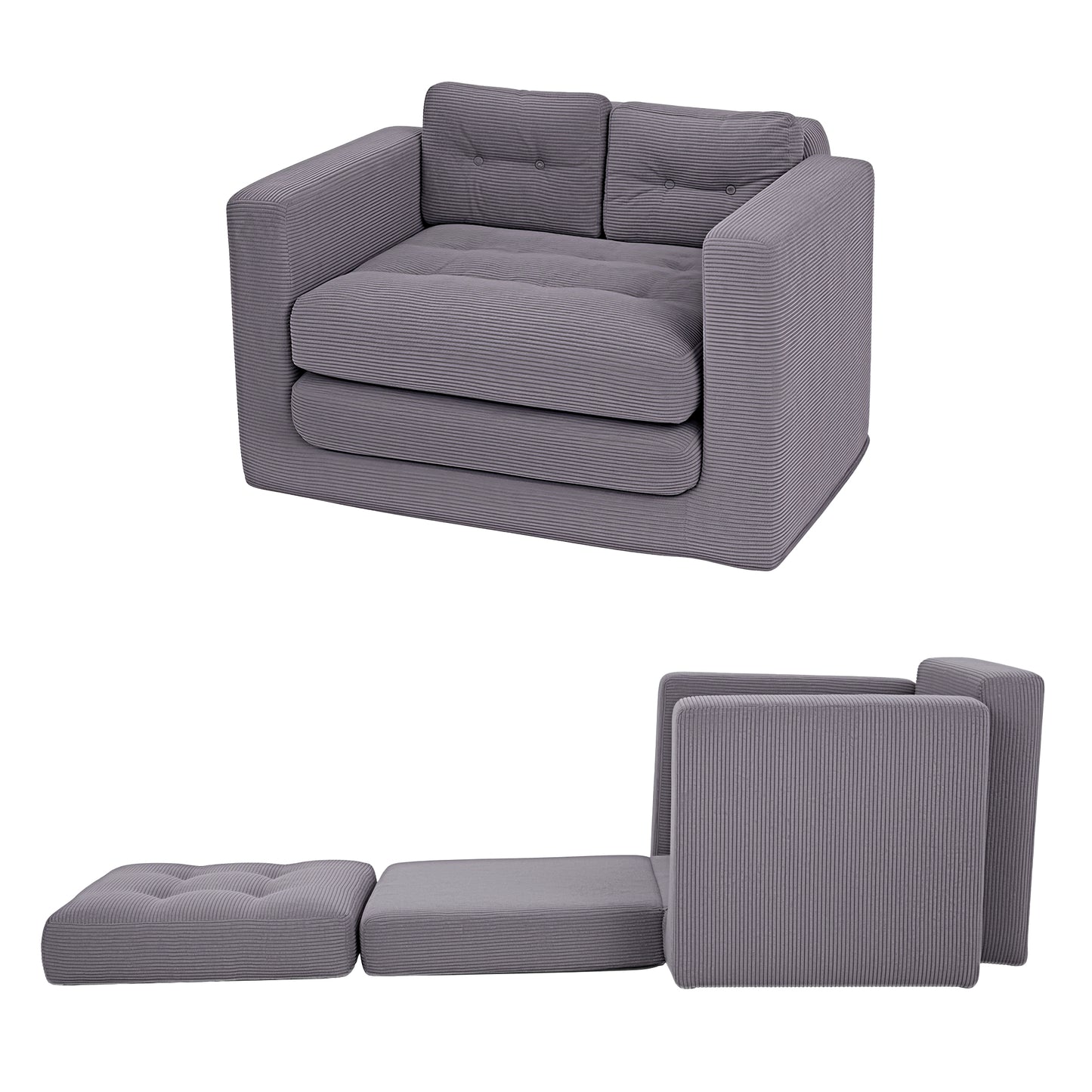 Mavira 2 Seater Corduroy Convertible Sofa Bed Pull Out Boneless Couch - Grey