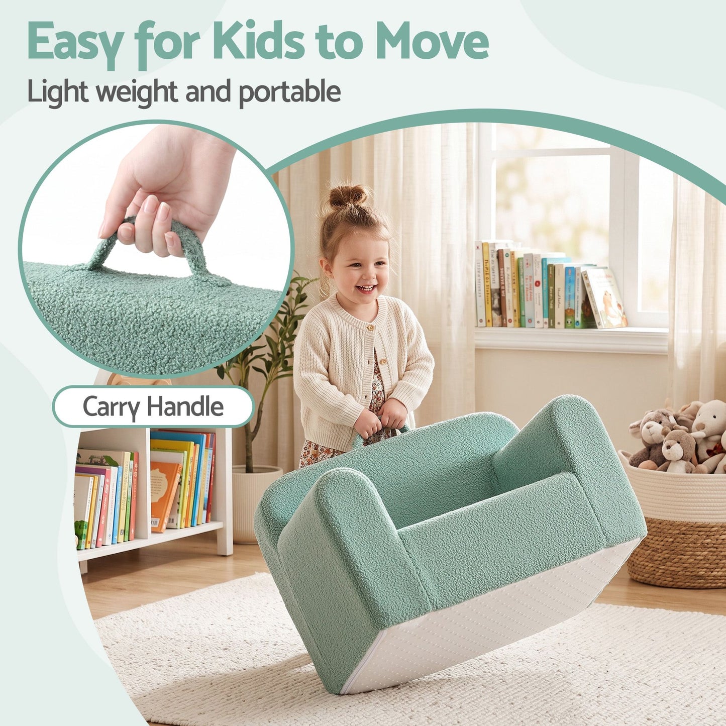 Mavis Sofa Foam Couch with Carry Handle - Mint Green