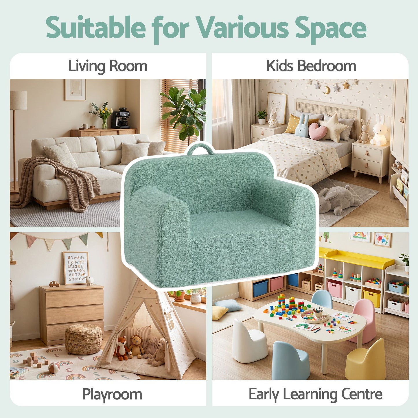 Mavis Sofa Foam Couch with Carry Handle - Mint Green
