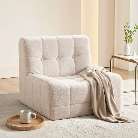 Melinae Single Small Boneless Couches for Living Room Fabric - White