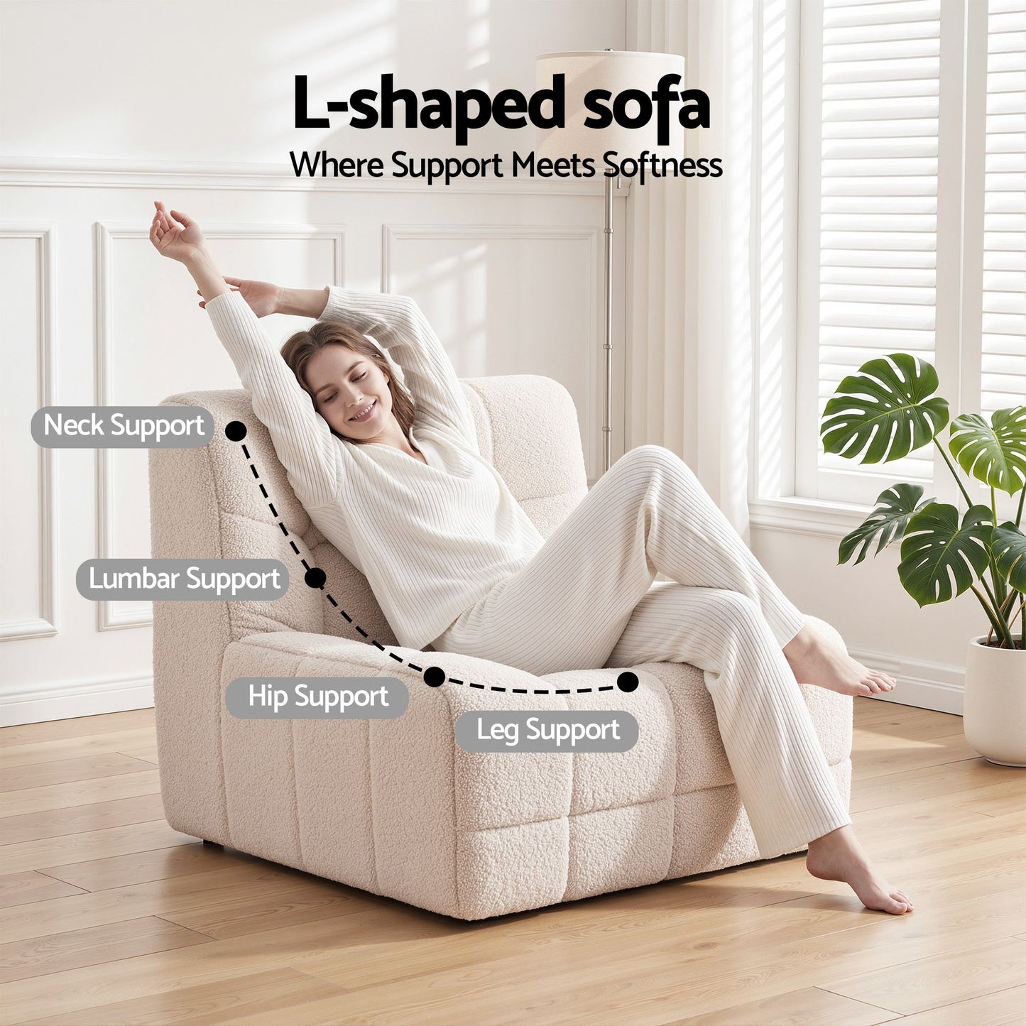 Melinae Single Small Boneless Couches for Living Room Fabric - White