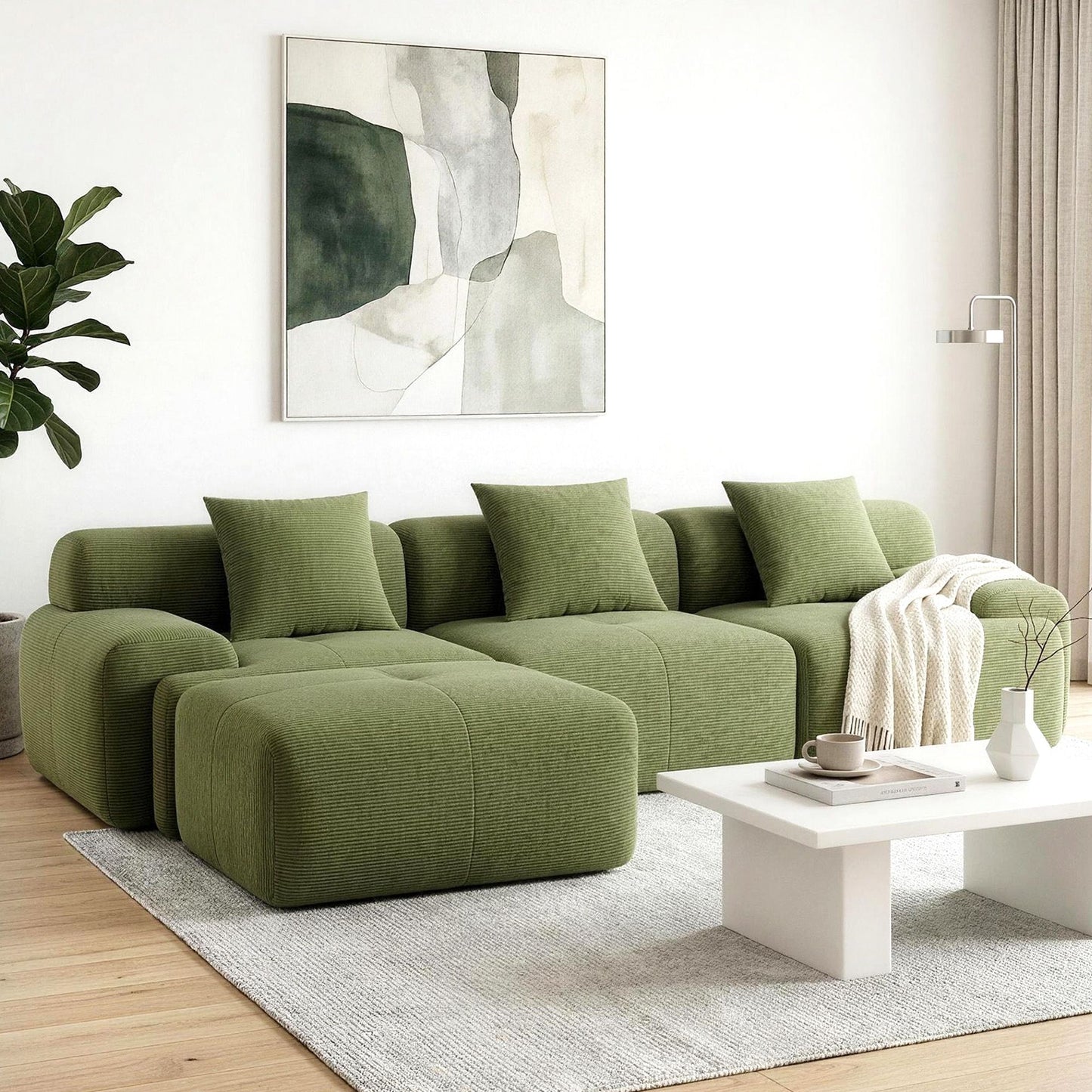 Marianne 3-Seater 300cm Modular Sofa Bed Comfort L-Shaped Sectional Boneless Couch - Green