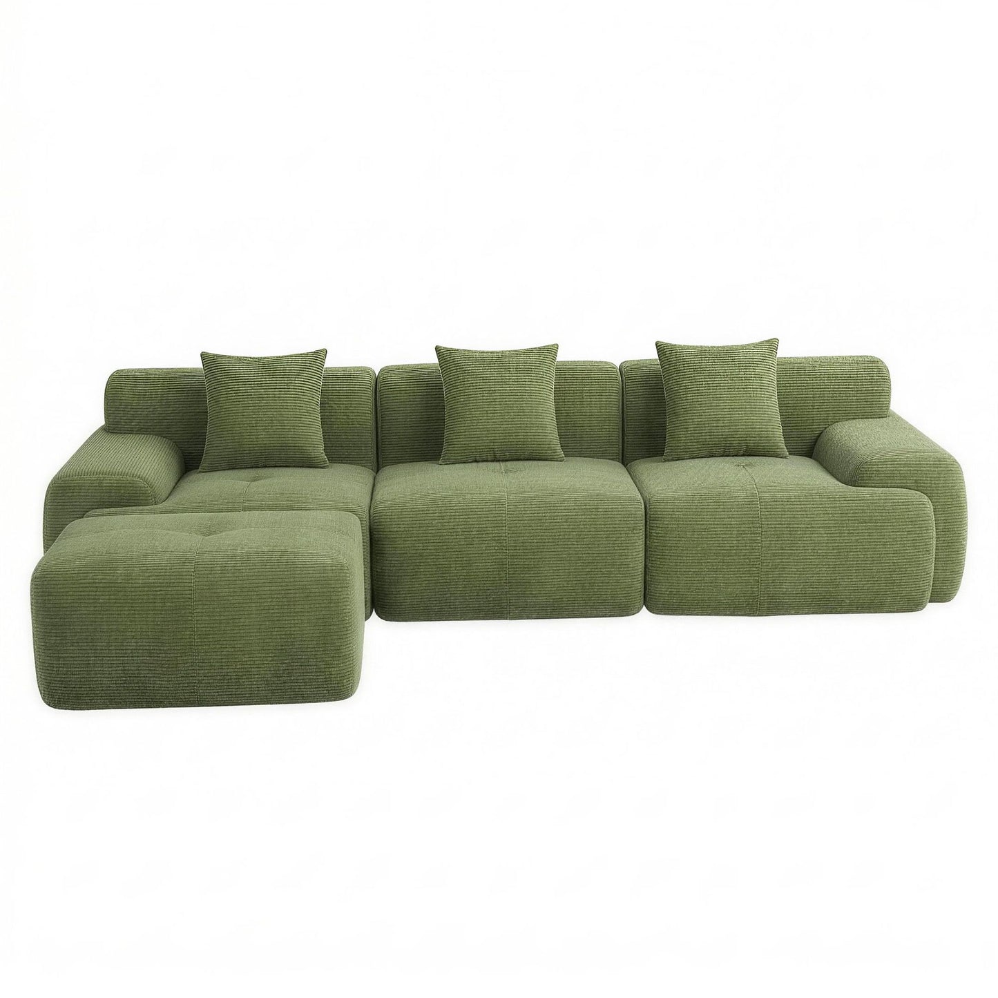 Marianne 3-Seater 300cm Modular Sofa Bed Comfort L-Shaped Sectional Boneless Couch - Green