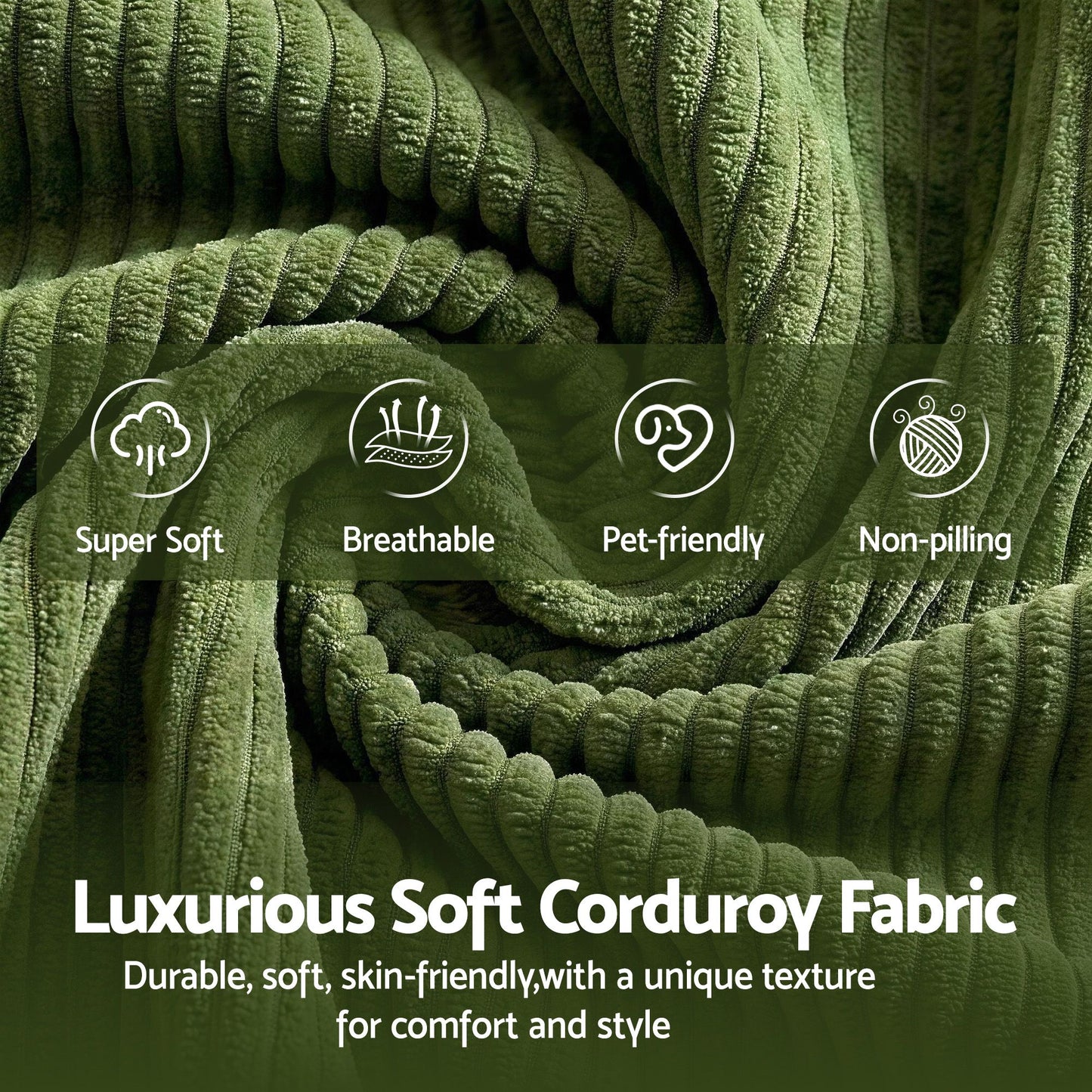 Marianne 3-Seater 300cm Modular Sofa Bed Comfort L-Shaped Sectional Boneless Couch - Green