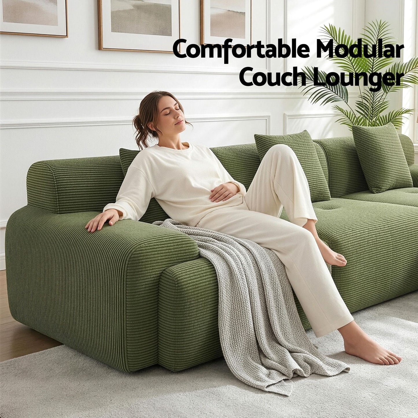 Marianne 3-Seater 300cm Modular Sofa Bed Comfort L-Shaped Sectional Boneless Couch - Green