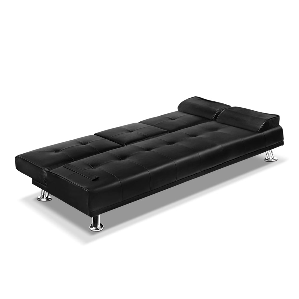 Meleena 3-Seater PU Leather Sofa Bed - Black