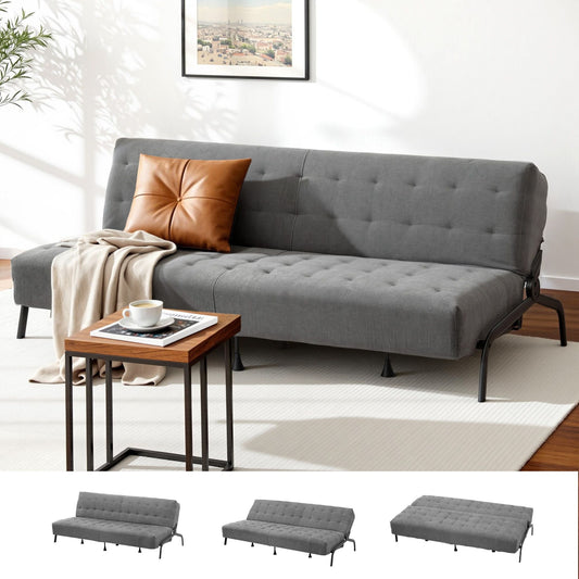 Marielle 3 Seater Sofa Bed, 1.9m Soft Innerspring Adjustable Couch Futon Chair - Grey