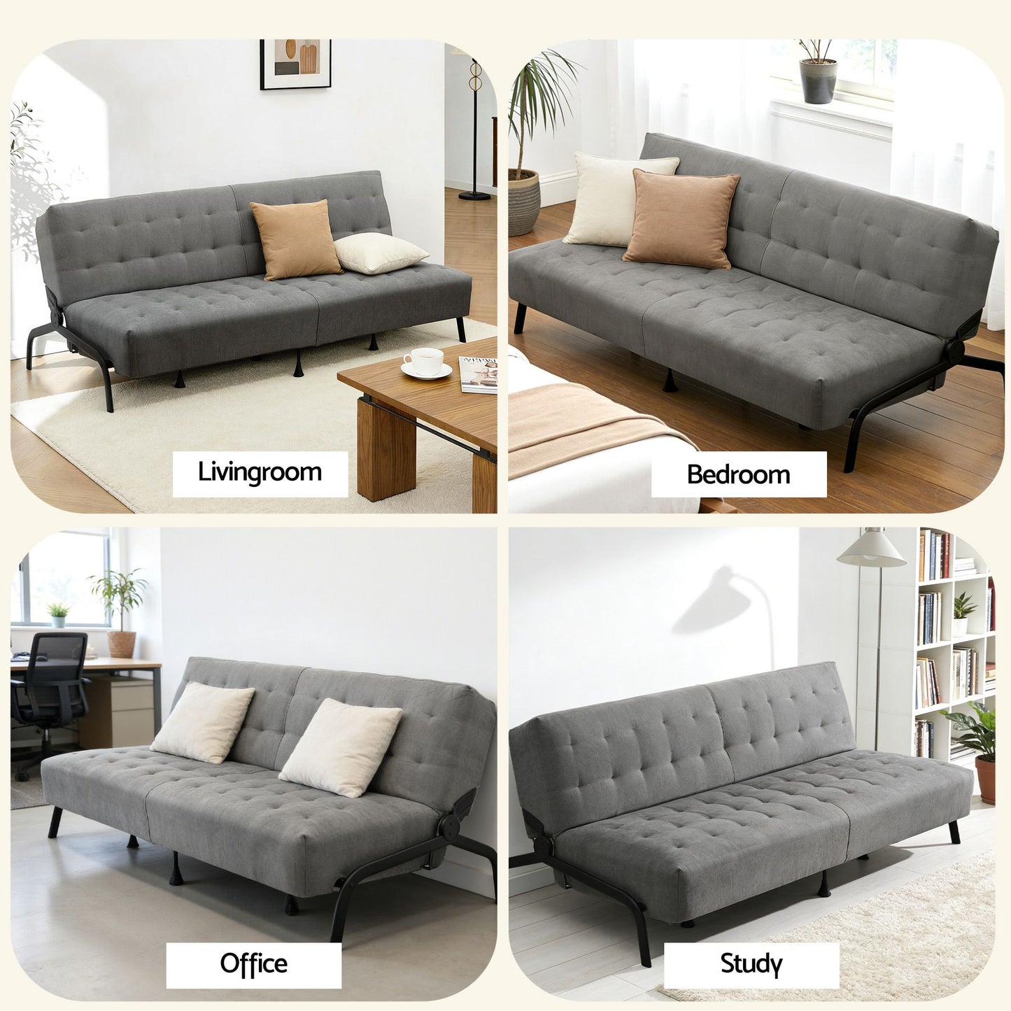 Marielle 3 Seater Sofa Bed, 1.9m Soft Innerspring Adjustable Couch Futon Chair - Grey