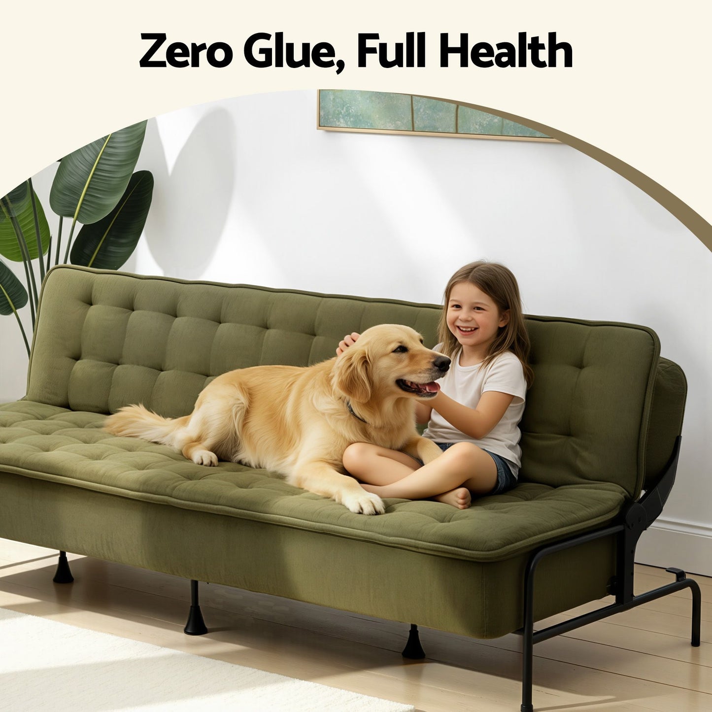 Marielle 3 Seater Sofa Bed, 1.9m Soft Innerspring Adjustable Couch Futon Chair - Green