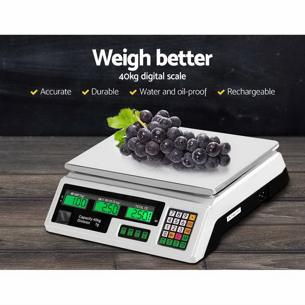 Scales Digital Kitchen 40KG Weighing Scales Platform Scales LCD - White