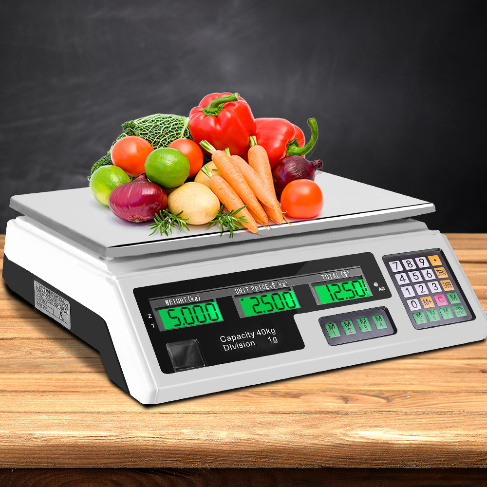 Scales Digital Kitchen 40KG Weighing Scales Platform Scales LCD - White