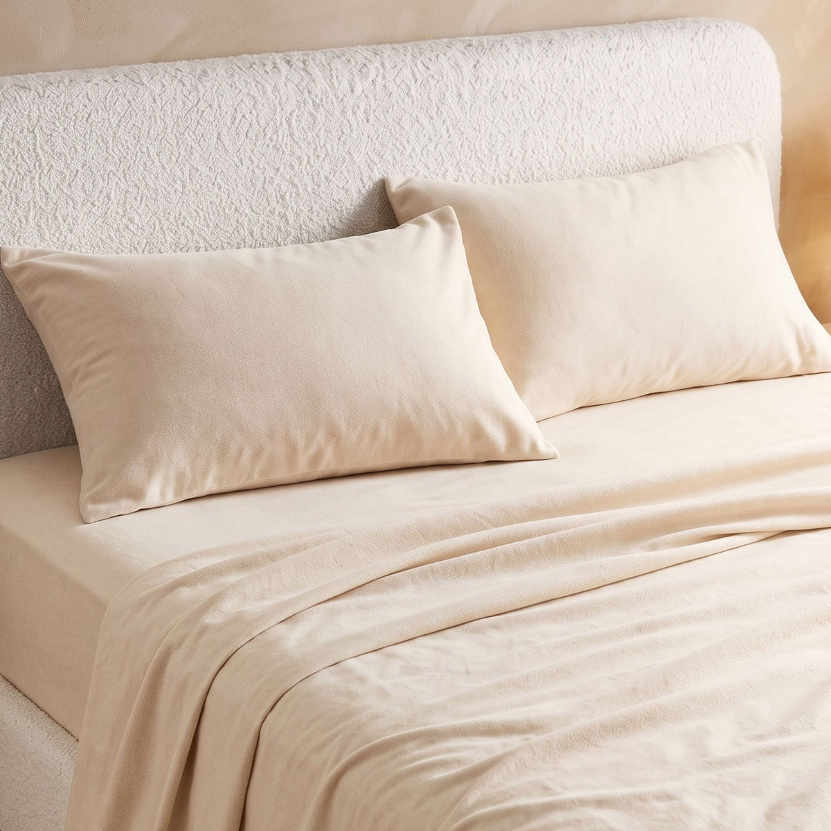 Double Sheet Set 150 GSM Anti-pilling Micro Flannel 4 Piece - Cream White