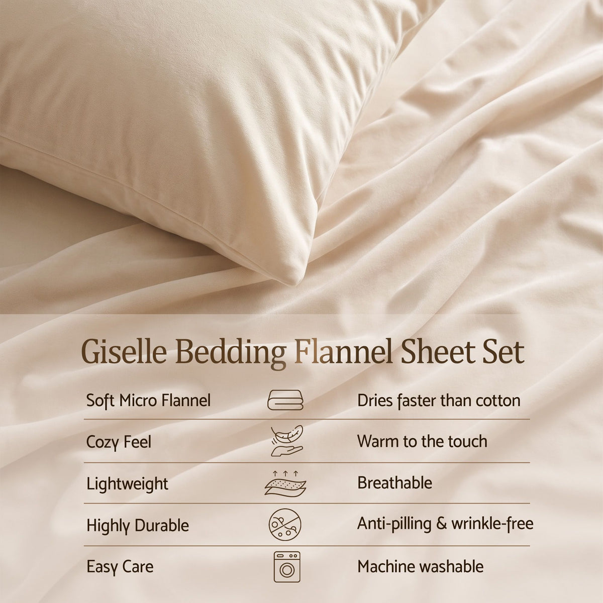 Double Sheet Set 150 GSM Anti-pilling Micro Flannel 4 Piece - Cream White