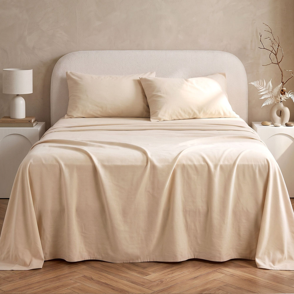 Double Sheet Set 150 GSM Anti-pilling Micro Flannel 4 Piece - Cream White
