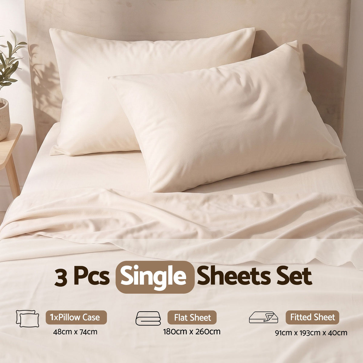 Single 150 GSM Anti-pilling Micro Flannel Sheet Set 4 Piece - Cream White